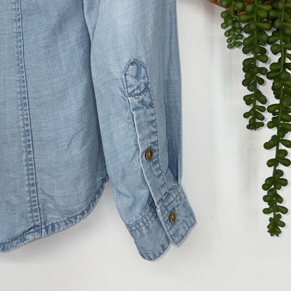Cloth & Stone Western Style Tencel Chambray Denim Style Button Down Shirt Blue X - Picture 9 of 12